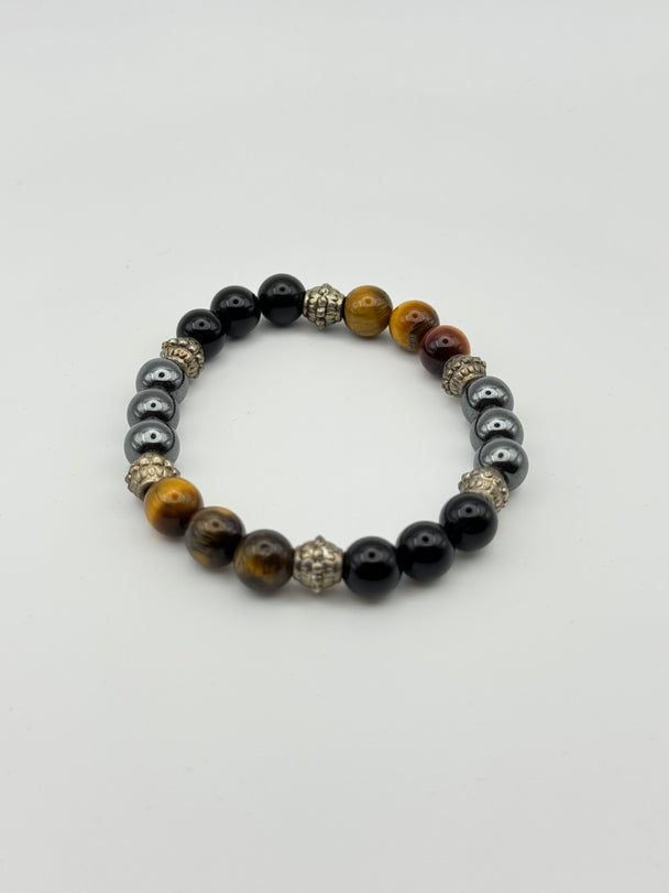 Tiger's Eye, Black Agate and Hematite Bracelet