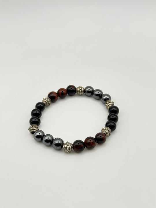 Tiger's Eye, Black Agate and Hematite Bracelet
